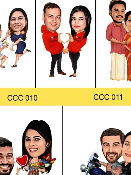 Here are more examples of the custom couple caricatures I can create. Just send me your photos, and I'll design a unique cartoon version of you.