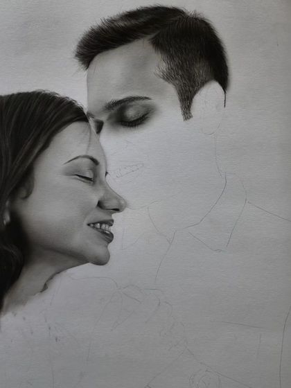 A progress shot with the hair and one face detailed.