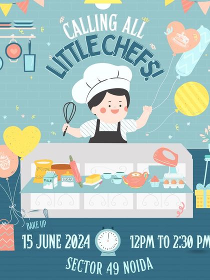 Calling all little chefs. This poster was for our special Father's Day workshop, where kids got to bake up a sweet surprise. We host themed workshops for kids regularly.