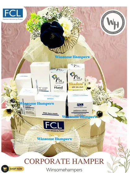 This corporate hamper, filled with dermatologist-recommended skincare, is designed to impress clients who appreciate quality and utility in their gifts.