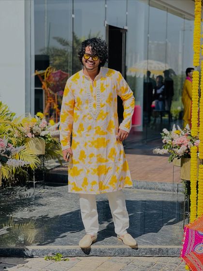 Dressed for a beautiful Haldi ceremony. I love being part of wedding celebrations, matching the theme and setting the perfect musical tone, whether it's a poolside party or an intimate family gathering.
