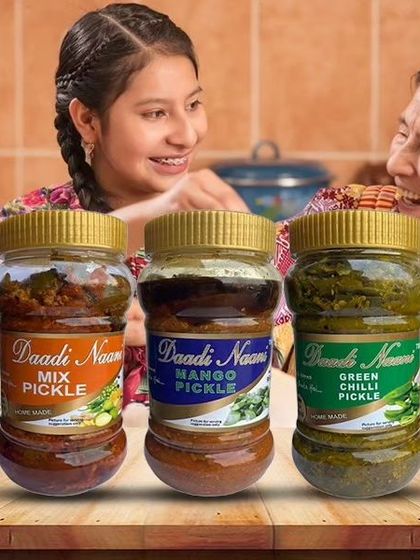 Our top sellers, the Mix Pickle, Mango Pickle, and Green Chilli Pickle. Each one is made with love and brings a different kind of joy to your plate.