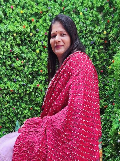 Here I am, wrapped in the warmth and beauty of a Bandhej printed dupatta. The rich colors and soft fabric make it a perfect accessory for any season.