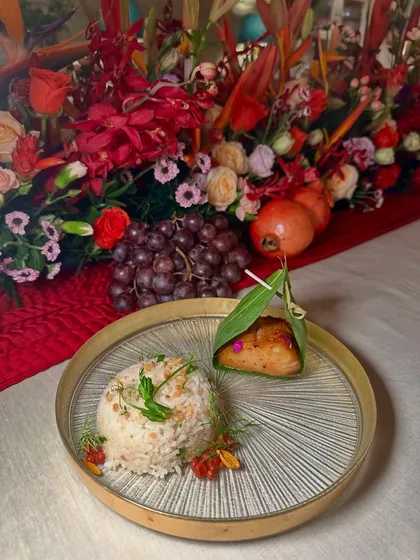 The main event: Miso Marinated Black Cod served with Japanese garlic butter fried rice. A perfect example of a sophisticated and flavourful main course for a sit-down dinner.