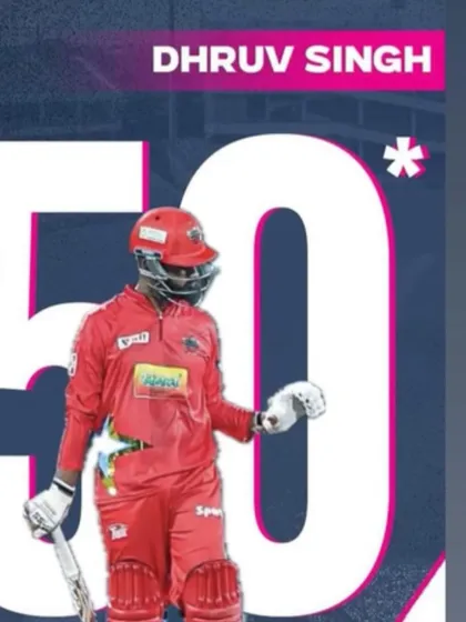 A graphic celebrating Dhruv Singh's half century in a professional T20 match.