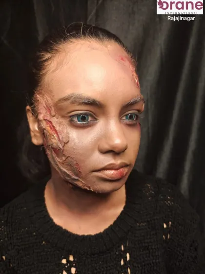 A full-face view of the SFX makeup, demonstrating how to blend special effects seamlessly with regular makeup.