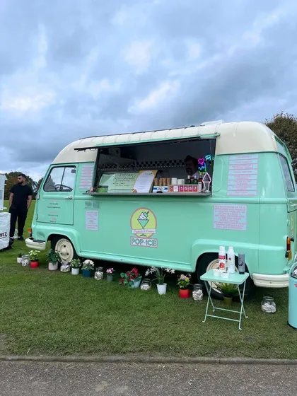 The charming vintage ice cream truck, a hit with guests of all ages at the countryside Mehendi.