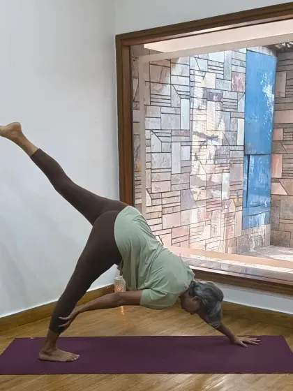 Finding balance on and off the mat is the essence of yoga. A pose like this twisted half-moon (Parivrtta Ardha Chandrasana) is a beautiful expression of finding harmony within ourselves.
