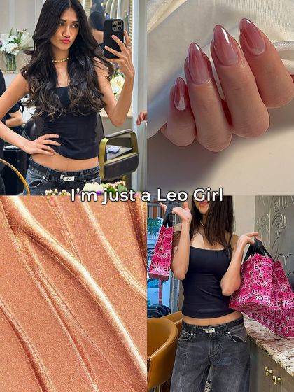 A look fit for a Leo, these nails feature a sheer pink base with a subtle French tip, also known as a "lip gloss" manicure. It's a trendy, high-shine look that’s all about understated glamour.