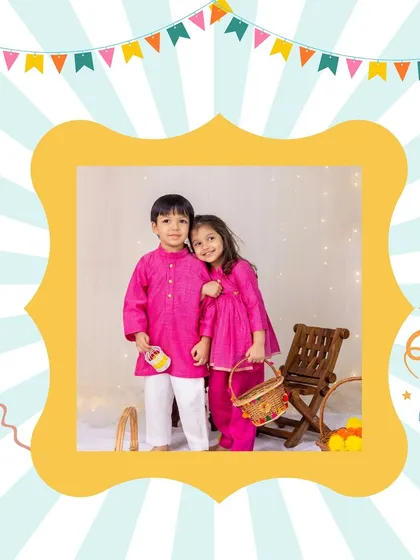 Adorable matching festive wear for siblings. This vibrant pink kurta set is perfect for celebrations and showcases the beautiful traditional clothing you can find at my events.