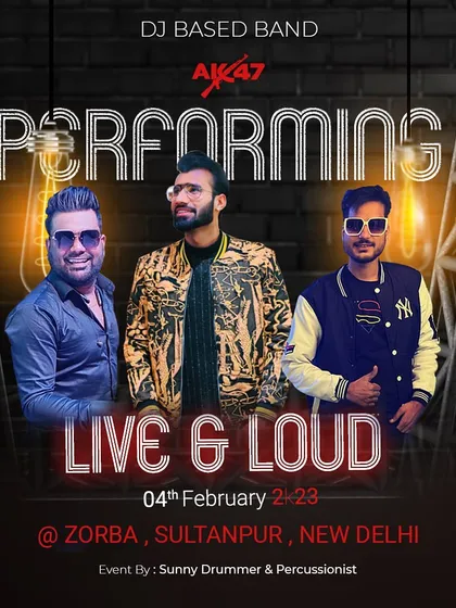 A DJ-based band performance with AK47 at Zorba, New Delhi. This shows our three-piece setup, which offers a full and energetic sound.