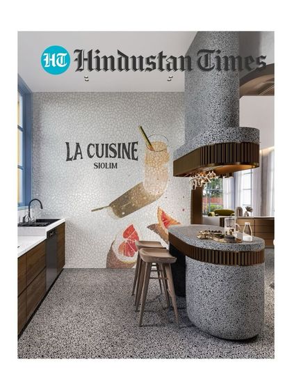 A kitchen backsplash is a canvas for expression. This render for a project in Siolim features a custom mosaic wall, turning the kitchen into a piece of art. The curved terrazzo island adds a soft, sculptural counterpoint.