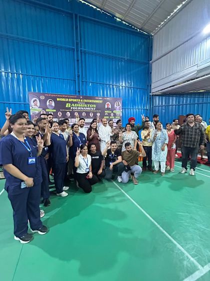 Our full team on the court at the World Sports & Entertainment Badminton Tournament. Being on-site allows us to provide immediate care for strains and sprains, helping players give their 100 percent. It's a team effort, and we are proud to support our athletes.