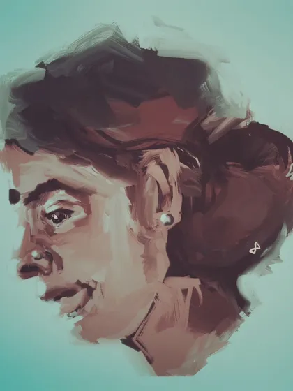 A digital portrait created in Procreate, where I experimented with a messy, oil-painting style. It's about capturing a fleeting expression with bold, expressive strokes.