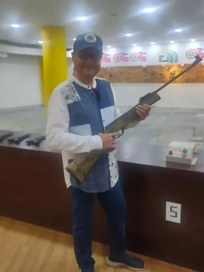 We were honored to have veteran actor Sachin Pilgaonkar visit us for a fun shooting session. He's holding one of our national-grade air rifles, ready for action.