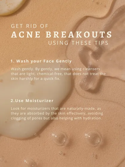 I share simple tips to help get rid of acne breakouts, such as washing your face gently with a chemical-free cleanser and using a natural moisturizer.