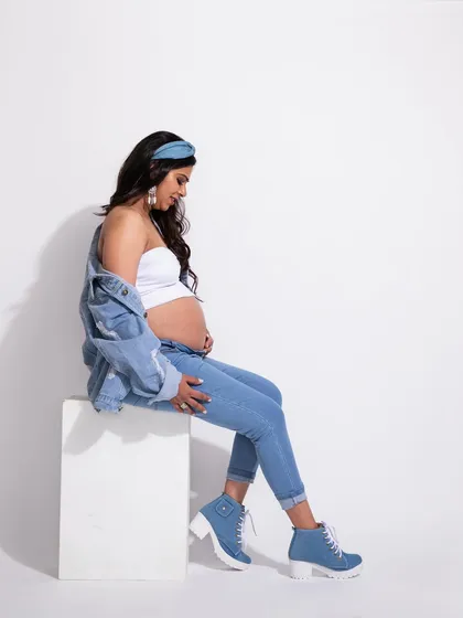 A fun, casual denim look from my own pregnancy photos. It's a reminder that maternity style can be anything you want it to be.