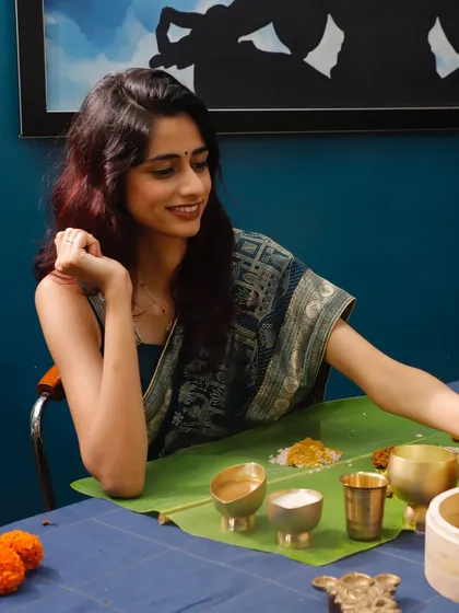 A moment of quiet enjoyment. A guest savours the Vishu Sadya, a picture of elegance and contentment. This is the experience I strive to create with every meal.