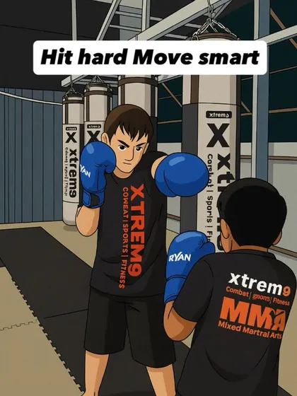 Hit hard, move smart. This illustration shows two of our students sparring, representing our philosophy of combining intelligent strategy with powerful technique. It's about training the mind as much as the body.