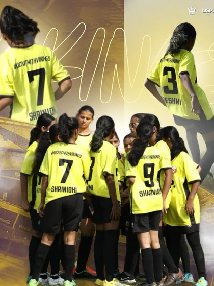 United in the huddle, unstoppable on the field. This graphic captures our girls' team strategizing before a play, showcasing the unity and team spirit that defines our squad.
