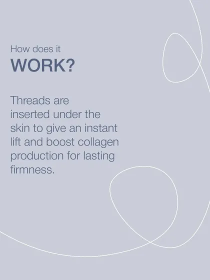 Here I explain how a thread lift works. The threads are inserted under the skin to provide an instant lift and, just as importantly, to boost long-term collagen production for lasting firmness.
