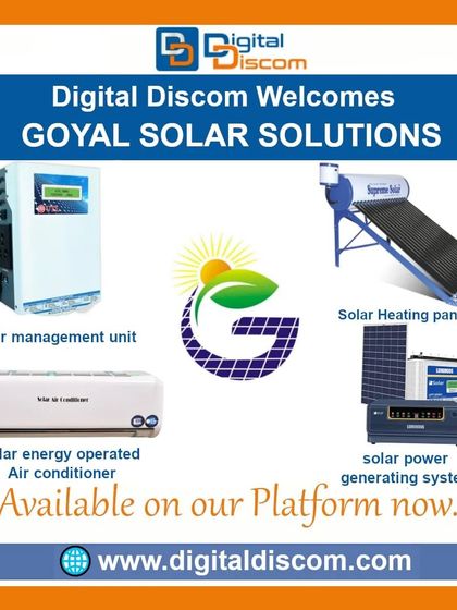 Goyal Solar Solutions offers innovative solar-powered appliances. Their listings include a solar management unit, a solar heating panel, and even a solar energy-operated air conditioner.