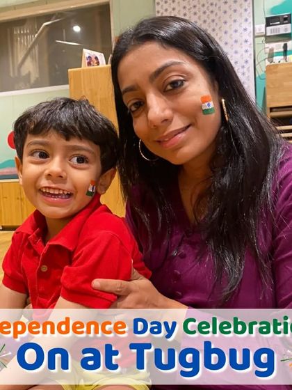 A mother and son with a small flag painted on his cheek. I love seeing families celebrate these important national holidays together at my center.