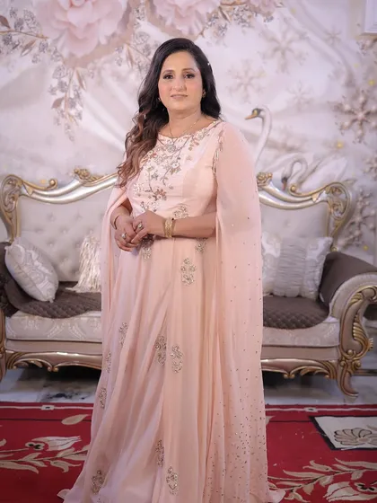 A full-length picture of my mom looking like royalty. It was a special moment for me to give her this makeover.