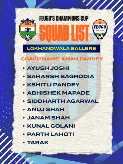 The squad list for the Lokhandwala Ballers. Announcing the teams builds excitement and anticipation for the tournament.