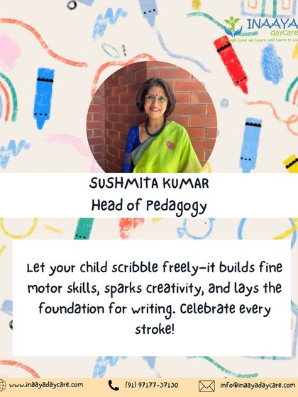 A quote from Sushmita Kumar, our Head of Pedagogy, on how scribbling is a crucial activity for building fine motor skills and creativity.