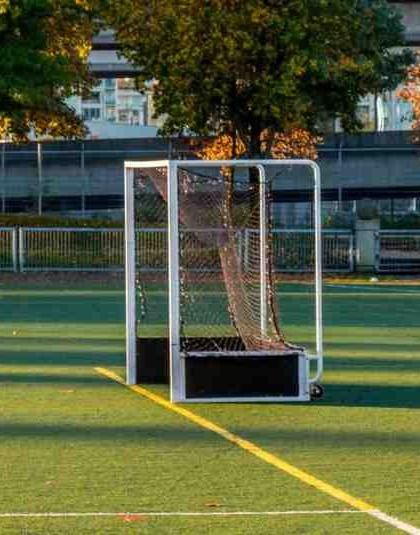 We offer versatile turf solutions for various needs, including smaller practice fields or multi-sport courts. This setup with a portable goal shows the adaptability of our artificial grass for training and recreational play.