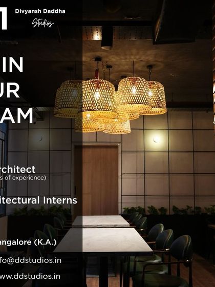 DD Studios in Bangalore is hiring a Junior Architect and Interns.