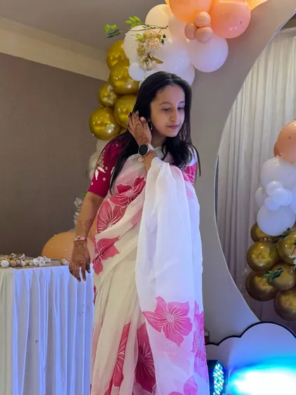 A different angle of my floral saree look.