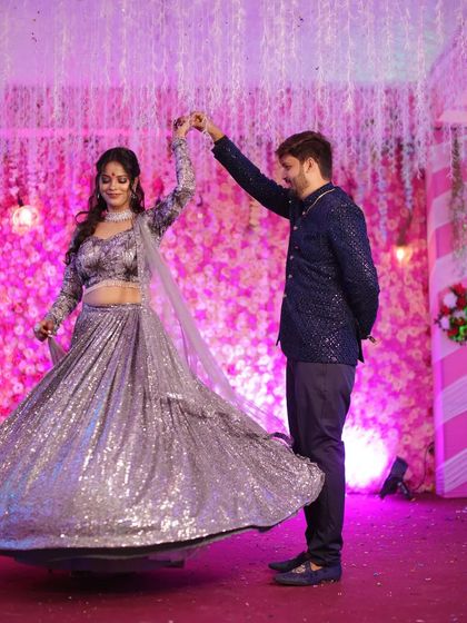 A classic twirl that makes every bride feel like a princess. This sequined lehenga looks amazing in motion during this sangeet dance.