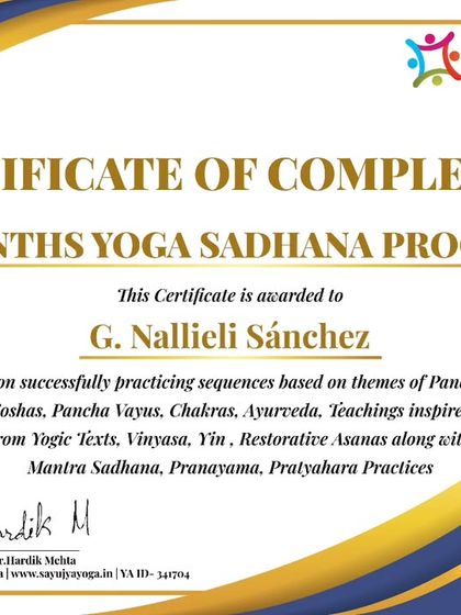 Congratulations to a graduate of our 2-month Yoga Sadhana program. We hope these theme-based classes have helped deepen their sadhana and will enrich their teaching.