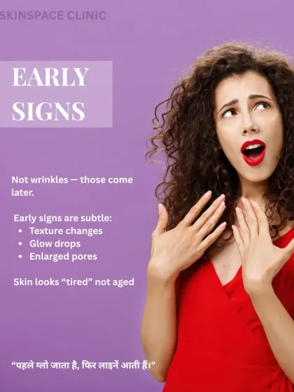 The early signs of aging are subtle. It's not wrinkles, those come later. The first signs are often changes in texture, a loss of glow, and enlarged pores. Your skin starts to look "tired," not necessarily old.