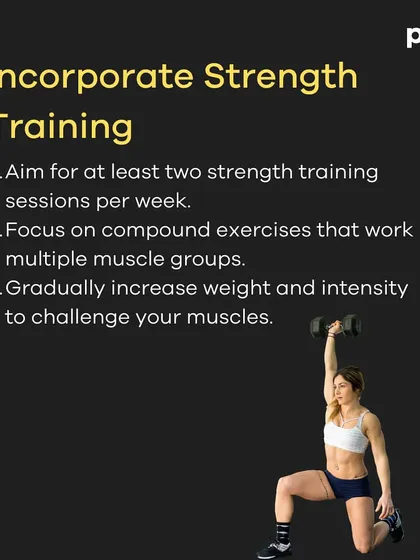 A carousel outlining five proven strategies for weight loss. It covers the fundamentals: calorie deficit, prioritizing protein, strength training, and getting enough sleep.
