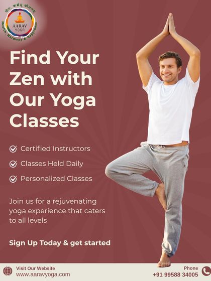 "Find Your Zen with Our Yoga Classes." This graphic emphasizes our daily, personalized classes with certified instructors, catering to all levels.