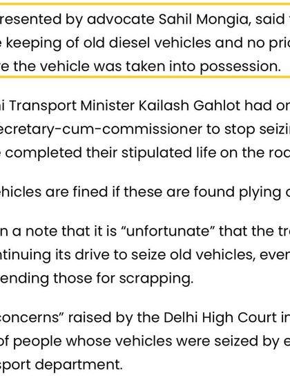 A close-up of the news report, mentioning my argument that no law prohibits keeping old diesel vehicles and no prior notice was given before the seizure.