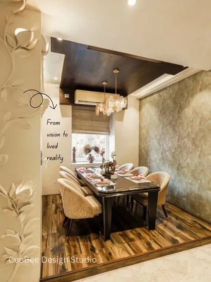 The finished pillar from image 78, beautifully integrated into the dining space.