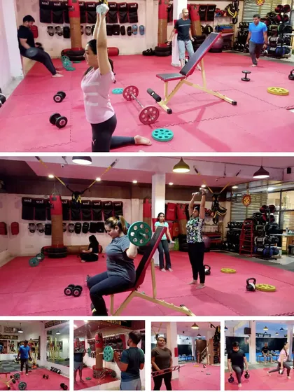 A collage showing the variety of our strength workouts. We hate doing it sometimes, but we love finishing it, feeling stronger every time.