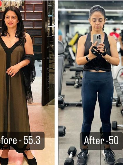 From 55.3 kg to 50 kg. This client not only reached her target weight but also reversed her gut issues, proving that the right nutrition plan can transform your health from the inside out.