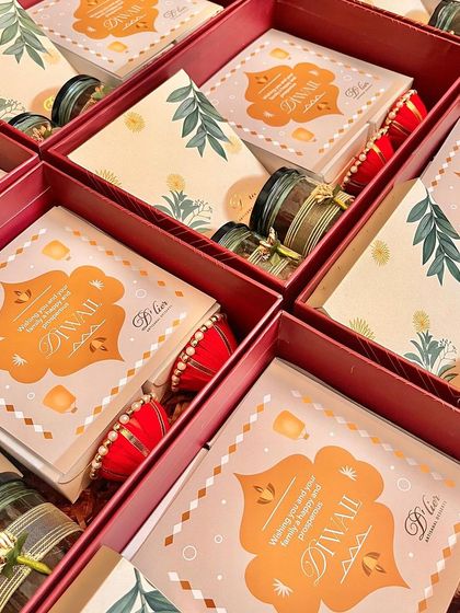 Another view of our premium Diwali hampers, showcasing the elegant packaging and assortment of treats within.