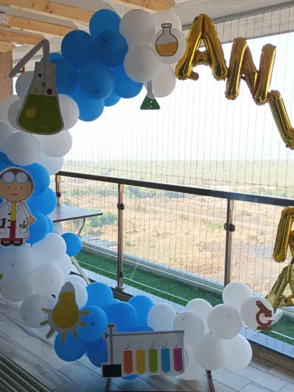 The Science theme balloon ring is a fun and educational choice for a birthday party.