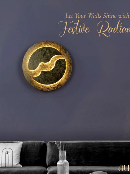 This circular, sculptural wall light with a golden wave design brings festive radiance to the living room. It’s a piece of art that sparkles with splendor, perfect for any celebration.