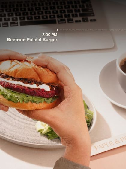 Workday done? Celebrate with a satisfying Beetroot Falafel Burger. A great way to end your work session and start your evening.