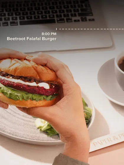 Workday done? Celebrate with a satisfying Beetroot Falafel Burger. A great way to end your work session and start your evening.