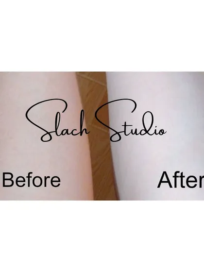 A clear before-and-after of the body lightening treatment, showing a significant and even lightening of the skin on the arm.