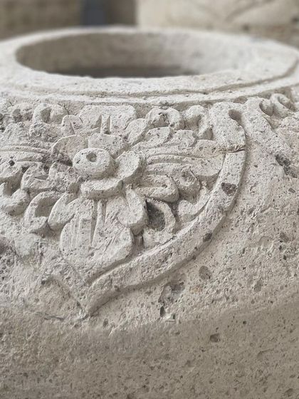 A close-up on the hand-carved details of the 'Ceria' planter. Every line is carefully shaped by my artisans.