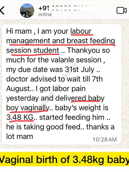 A wonderful message to start the day. This mother had a vaginal birth with a 3.48 kg baby and started breastfeeding successfully, all thanks to the preparation from our sessions.